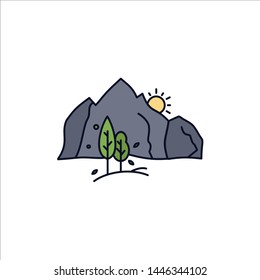 hill, landscape, nature, mountain, tree Flat Color Icon Vector