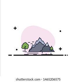 hill, landscape, nature, mountain, tree Flat Color Icon Vector. Vector Icon Template background