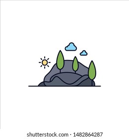 , hill, landscape, nature, mountain, tree Flat Color Icon Vector