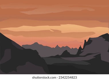 Hill Landscape with Orange Sky