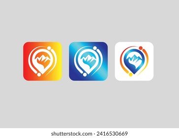Hill and location Exploring logo design vector template. Hill vector logo