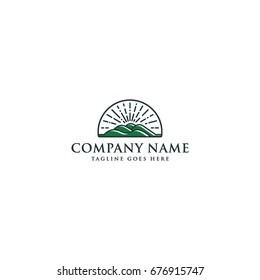 Hill logo template with sun ilustration