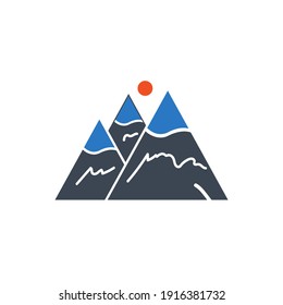 Hill, Mountain icon. Hill location, mountain location icon. hill tracking, pin, gps, map, street, direction icon with vector illustration, flat style, two color, color circle, black shape and line.