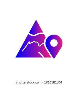 Hill, Mountain icon. Hill location, mountain location icon. hill tracking, pin, gps, map, street, direction icon with vector illustration, flat style, two color, color circle, black shape and line.