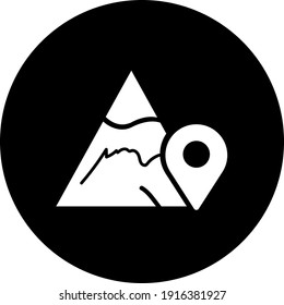 Hill, Mountain icon. Hill location, mountain location icon. hill tracking, pin, gps, map, street, direction icon with vector illustration, flat style, two color, color circle, black shape and line.