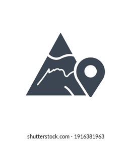 Hill, Mountain icon. Hill location, mountain location icon. hill tracking, pin, gps, map, street, direction icon with vector illustration, flat style, two color, color circle, black shape and line.