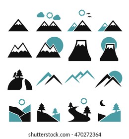 hill, mountain icon set