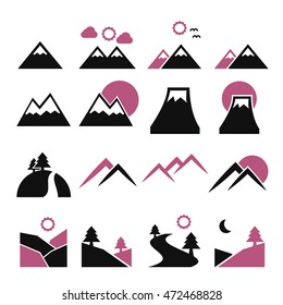 hill, mountain icon set