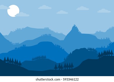 hill mountain with sun and cloud and blue sky.vector and illustration