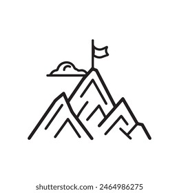 Hill outline icon flag win adventure successful vector design.
