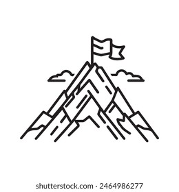 Hill Outline Icon Flag gewinnen Abenteuer gelungene Vektorgrafik Design.