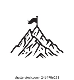 Hill outline icon flag win adventure successful vector design.