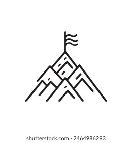 Hill outline icon flag win adventure successful vector design.