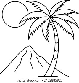 Hill and Palm Tree vector art illustration