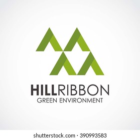 Hill ribbon of green triangle abstract vector and logo design or template environment line business icon of company identity symbol concept
