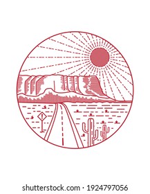 hill and road landscapes, line art, vector illustrations, badges, pins, t-shirt art