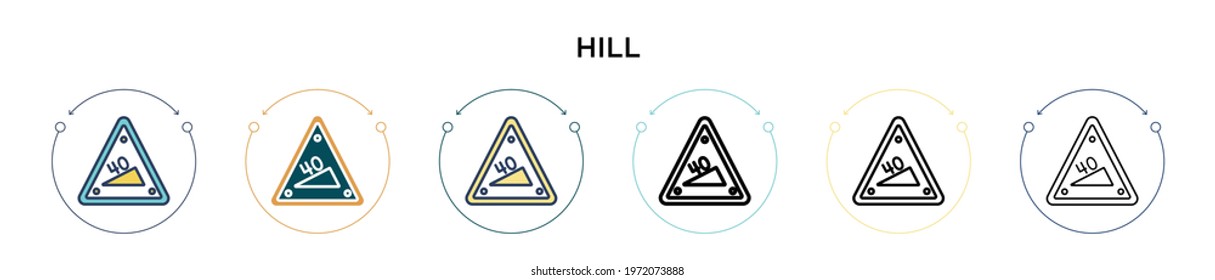 Hill sign icon in filled, thin line, outline and stroke style. Vector illustration of two colored and black hill sign vector icons designs can be used for mobile, ui, web