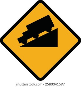 Hill sign, a warning sign indicating a steep incline or decline ahead, alerting drivers to slow down and adjust their driving for safety on hilly terrain.