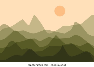 hill silhouette with sun waves layered vector background
