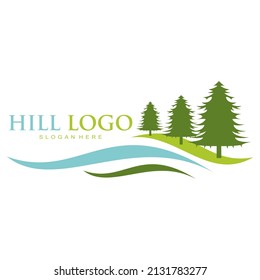 Logo del vector de ilustración de árbol de colinas y abetos