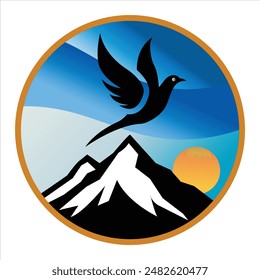 hill sun sky bird illustration design blue colour vector file