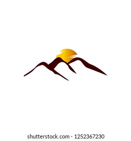 hill with sunset logo design vector