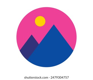 Hill and sunset or sunrise logo vector illustration. Creative logo  mountain, landscape, nature, premium. Can use for logo, infographic, banner, poster, web design. Isolated on white background. 