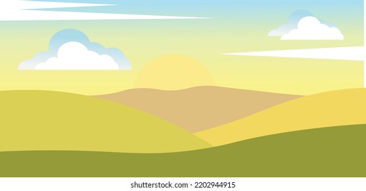 Ilustración vectorial del tema de las colinas, ambiente brillante y refrescante.