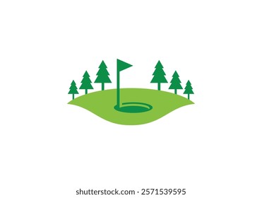 hill tree with golf sport logo vector design