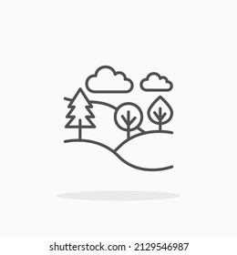 Hill And Tree Line Icon. Editable Stroke And Pixel Perfect. Can Be Used For Digital Product, Presentation, Print Design And More.