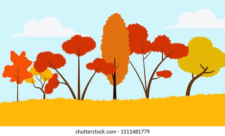 hill trees autumn illustration. Element of color autumn