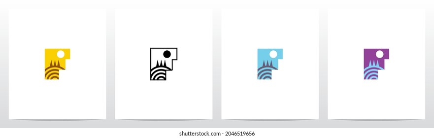 Hill With Trees Letter Logo Design F 