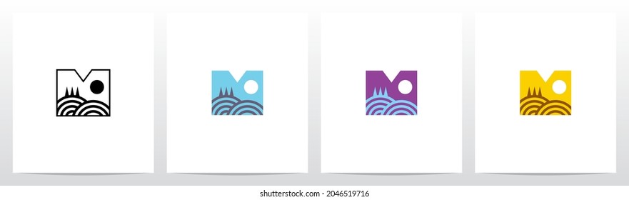 Hill With Trees Letter Logo Design M 