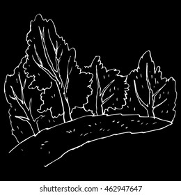 Hill with Trees - vector illustration on the black background