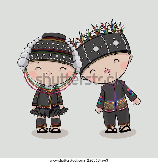 Hill Tribe Children Boy Girl Akha Stock Vector (royalty Free 