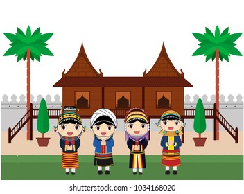 Hill tribes kids in Thailand, vector