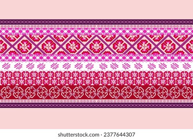 Hill tribes pattern, flower embroidered on pink background,unique pattern,Hmong hill tripes ethnic inspiration,handwoven fabric,ethnic pattern for costume clothing, wrapping ,printing