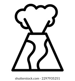 Vector de contorno del icono del volcán de las colinas. Cráter de la isla. Estallido de la ciencia