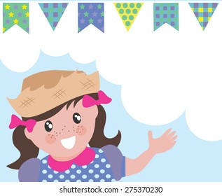 Hillbilly girl background with bunting banners and copy space vector.