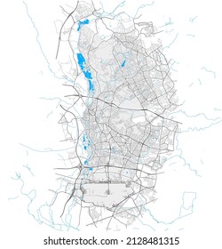 Hillingdon, Greater London, United Kingdom, high detail vector map with city boundaries and editable paths. White outlines for main roads. Many smaller paths. Blue shapes and lines for water.