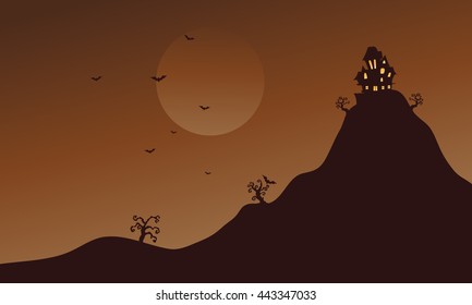 Hills and bat scenery at Halloween vector art