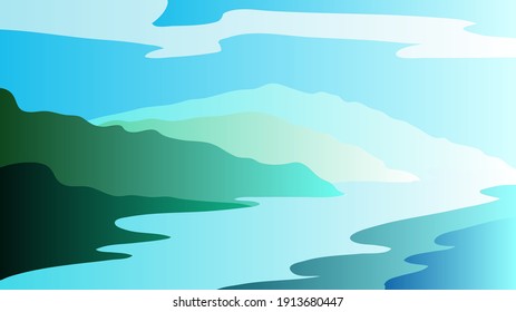 Hills and beach in flat design nice for background