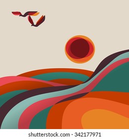 Hills and birds, eps10 vector