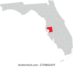 Hills Borough County on Map of Florida State Editable Vector