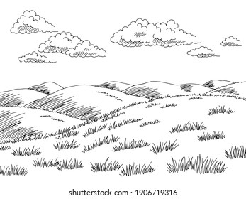 Hills Grafik, Schwarz-Weiß-Landschaftsskizze, Vektorgrafik
