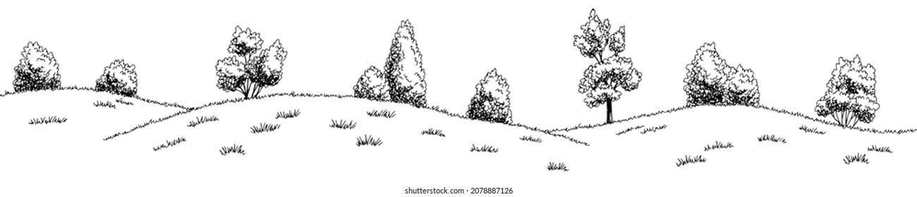 Hills graphic black white landscape sketch illustration vector 