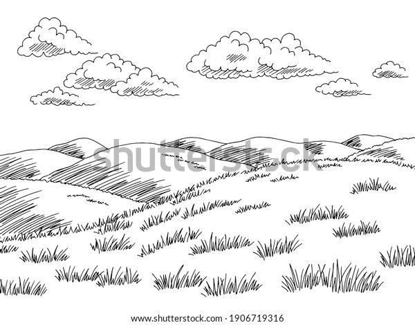 Hills graphic black white landscape sketch\
illustration vector
