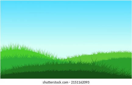hierba de las colinas con fondo de cielo azul, paisaje pradera