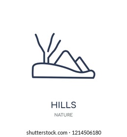 Hills icon. Hills linear symbol design from Nature collection. Simple outline element vector illustration on white background.