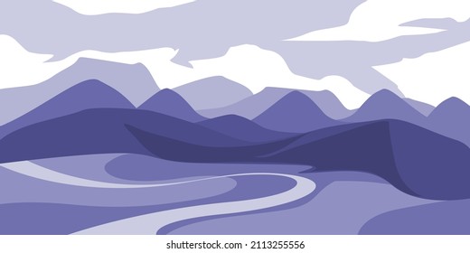 Hills illustration, in colors this year 2022, Very Peri Color. Vector Illustration Background.